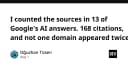 Giải mã Google AI Overviews: Khi 168 nguồn trích dẫn không lặp lại một tên miền nào