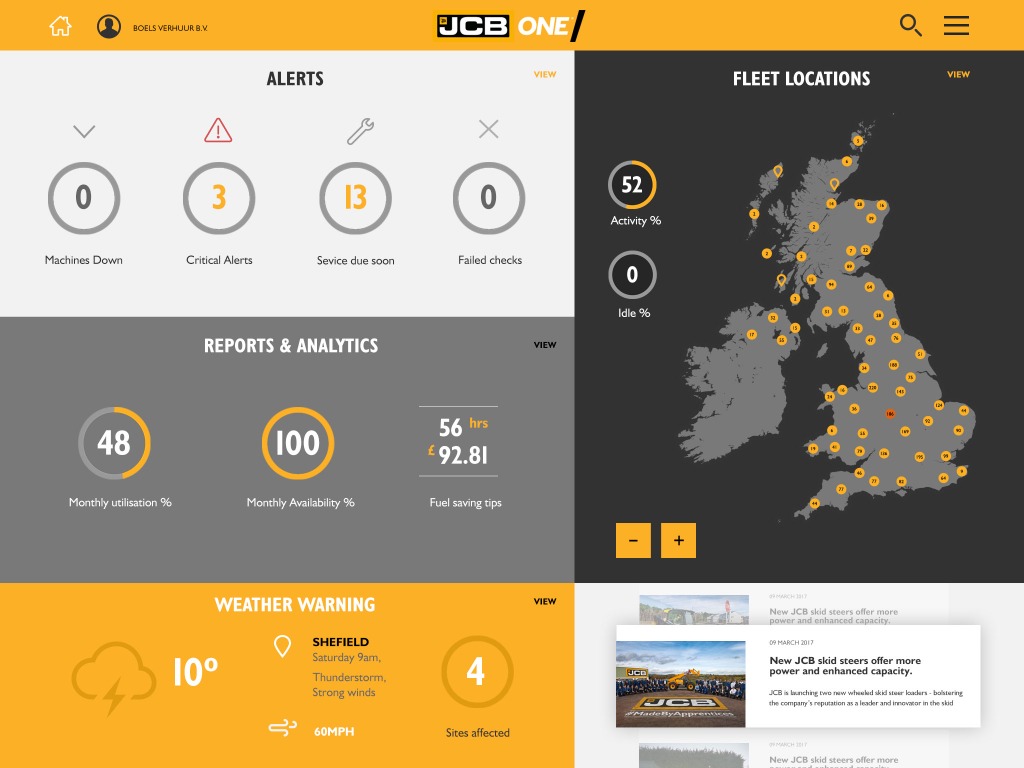 JCB One dashboard