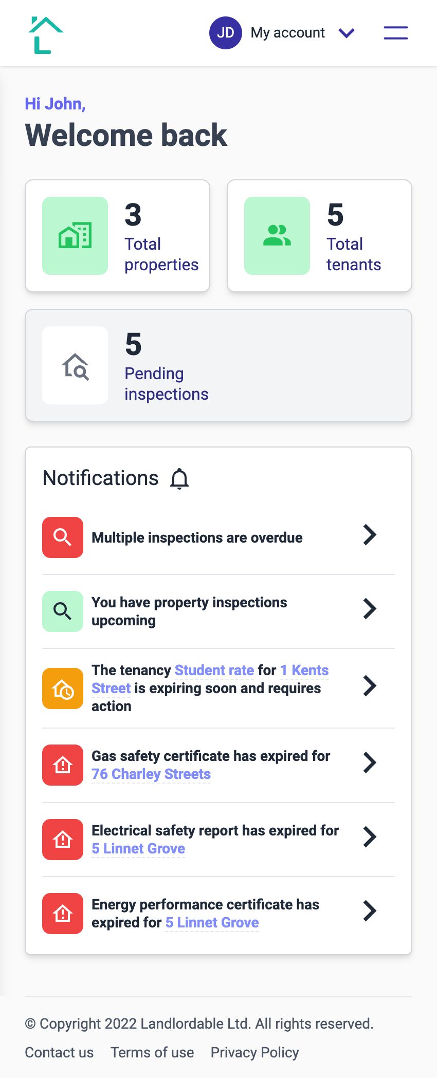 Landlordable dashboard mobile