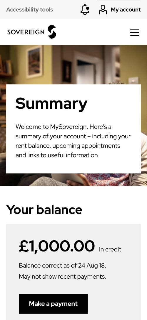 Sovereign summary page mobile